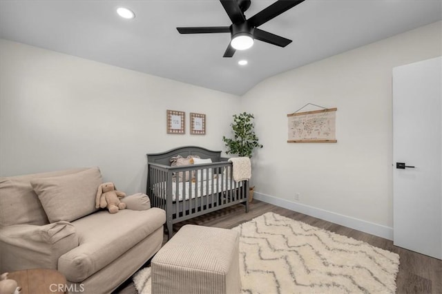 20512 Wayne Ave, Torrance, CA 90503 - bedroom featuring wood finished floors, baseboards, vaulted ceiling, recessed lighting, and a ceiling fan