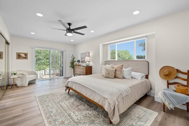 20512 Wayne Ave, Torrance, CA 90503 - bedroom featuring access to exterior, recessed lighting, light wood finished floors, a ceiling fan, and a closet