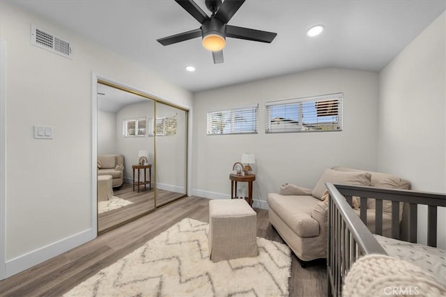 20512 Wayne Ave, Torrance, CA 90503 - bedroom with wood finished floors, a closet, baseboards, recessed lighting, and ceiling fan