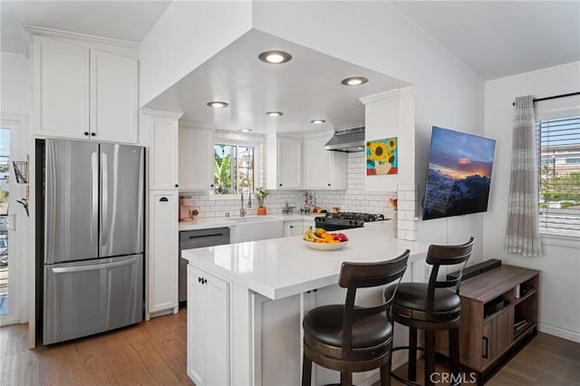 1637 Spreckels Ln, Redondo Beach, CA 90278 - kitchen featuring appliances with stainless steel finishes, under cabinet range hood, a sink, plenty of natural light, and recessed lighting