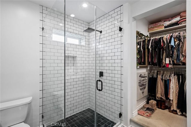 1637 Spreckels Ln, Redondo Beach, CA 90278 - full bath featuring toilet, a spacious closet, a shower stall, and recessed lighting