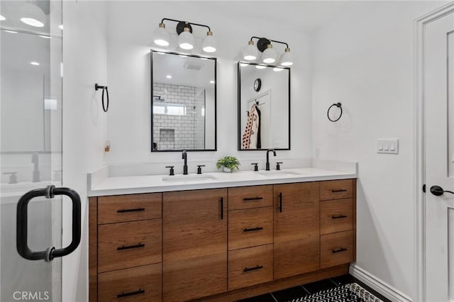 1637 Spreckels Ln, Redondo Beach, CA 90278 - full bath with double vanity, a shower stall, and tile patterned flooring