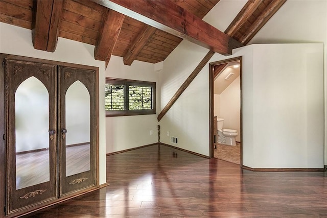 760 Kuffel Canyon Rd, Lake Arrowhead, CA 92385 - foyer entrance with wood finished floors, french doors, and wood ceiling
