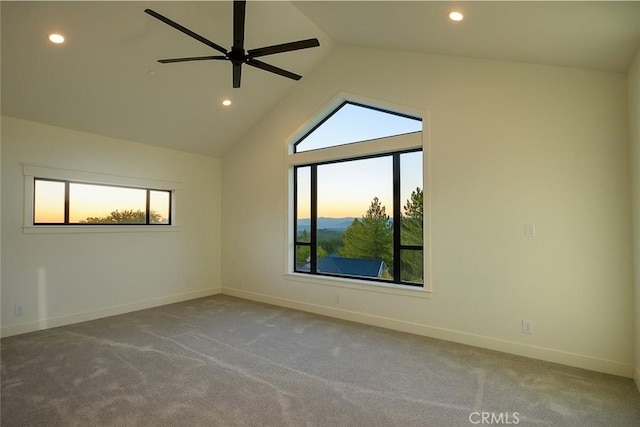 26603 Windward Rd, Lake Arrowhead, CA 92352 - carpeted spare room featuring healthy amount of natural light, recessed lighting, a ceiling fan, and lofted ceiling