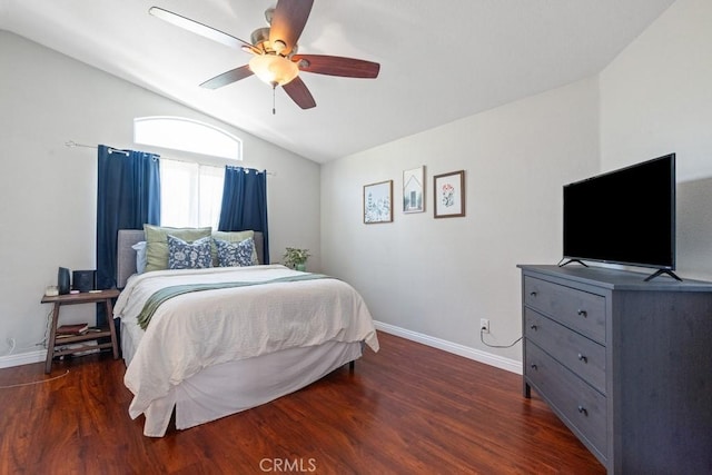 43500 Corte Barbaste, Temecula, CA 92592 - bedroom with lofted ceiling, wood finished floors, baseboards, and a ceiling fan
