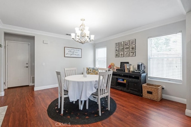43500 Corte Barbaste, Temecula, CA 92592 - dining space with a chandelier, wood finished floors, crown molding, and baseboards