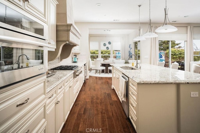 1801 Louise Ln, Nipomo, CA 93444 - kitchen featuring a sink, dark wood finished floors, stainless steel appliances, light stone counters, and recessed lighting