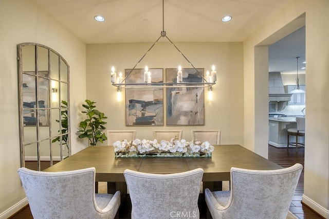 1801 Louise Ln, Nipomo, CA 93444 - dining room with a chandelier, wood finished floors, baseboards, and recessed lighting