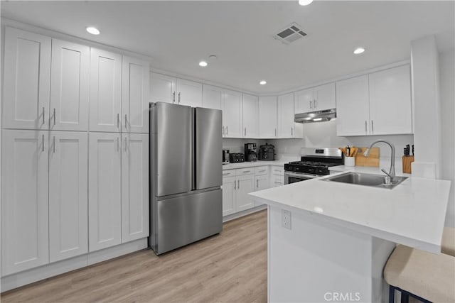 419 N Chandler Ave Unit 305, Monterey Park, CA 91754 - kitchen featuring appliances with stainless steel finishes, under cabinet range hood, a peninsula, white cabinets, and recessed lighting