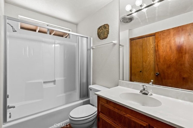 26823 Crestview Dr, Idyllwild, CA 92549 - full bath with toilet, vanity, tub / shower combination, and a textured wall