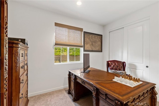 28341 Heather Green Way, Menifee, CA 92584 - home office featuring baseboards, light colored carpet, and recessed lighting