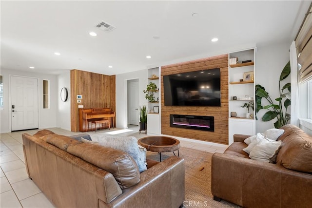 28341 Heather Green Way, Menifee, CA 92584 - living area featuring a fireplace, light tile patterned flooring, and recessed lighting
