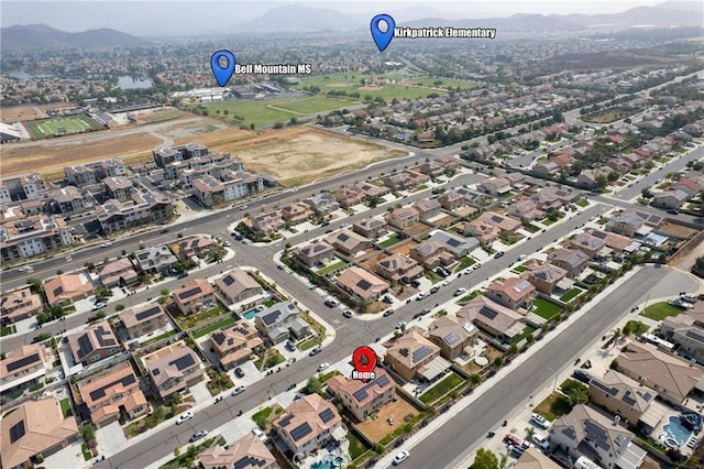 28341 Heather Green Way, Menifee, CA 92584 - aerial view of property and surrounding area featuring a mountain backdrop and nearby suburban area
