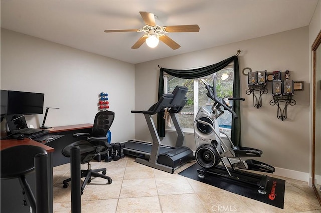 25611 Rangewood Rd, Laguna Hills, CA 92653 - workout area featuring ceiling fan, tile patterned flooring, and baseboards