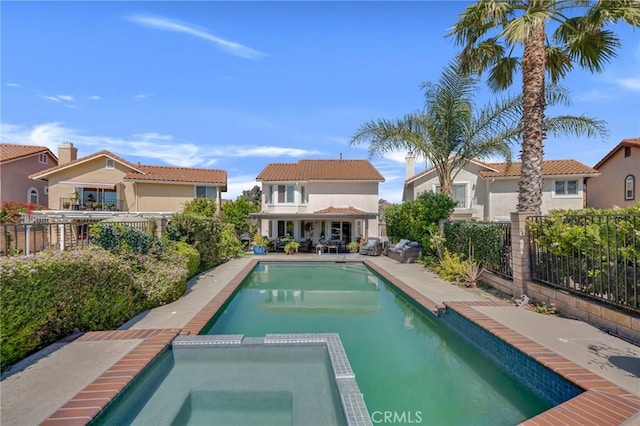 12045 Falcon Crest Way, Porter Ranch, CA 91326 - view of pool featuring a fenced backyard, a patio, and a pool with connected hot tub