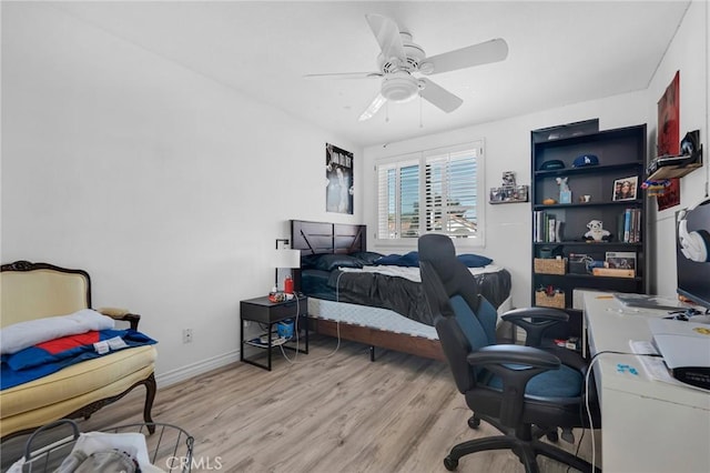 12045 Falcon Crest Way, Porter Ranch, CA 91326 - bedroom featuring light wood-type flooring, a ceiling fan, and baseboards