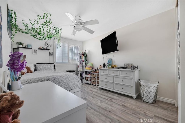 12045 Falcon Crest Way, Porter Ranch, CA 91326 - bedroom featuring light wood finished floors, a ceiling fan, and baseboards