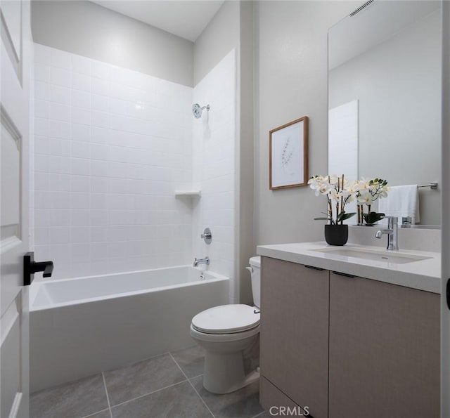 18510 Boulder Blf, Silverado, CA 92676 - bathroom featuring toilet, vanity, bathing tub / shower combination, and tile patterned floors