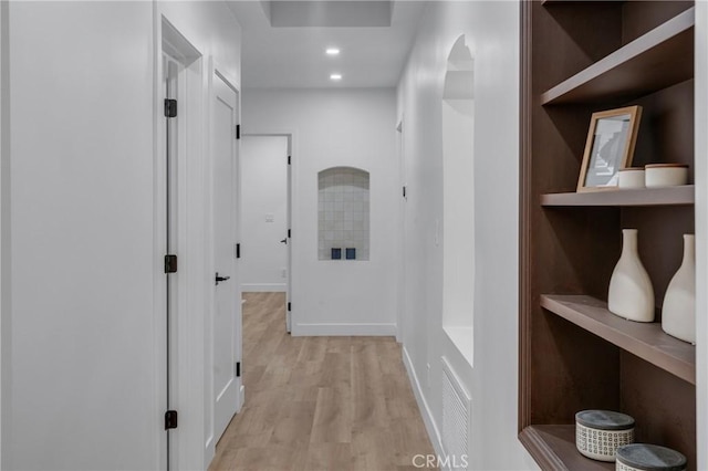 3649 Mount Vernon Dr, View Park, CA 90008 - corridor with light wood finished floors, baseboards, and recessed lighting