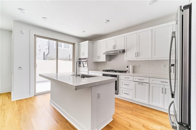 12392 Sandy Ct, Whittier, CA 90602 - kitchen with appliances with stainless steel finishes, light wood finished floors, light countertops, tasteful backsplash, and recessed lighting