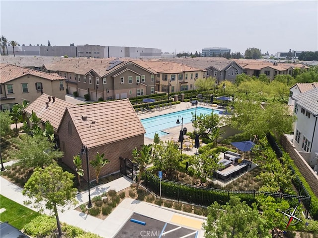 12392 Sandy Ct, Whittier, CA 90602 - aerial perspective of suburban area featuring a pool