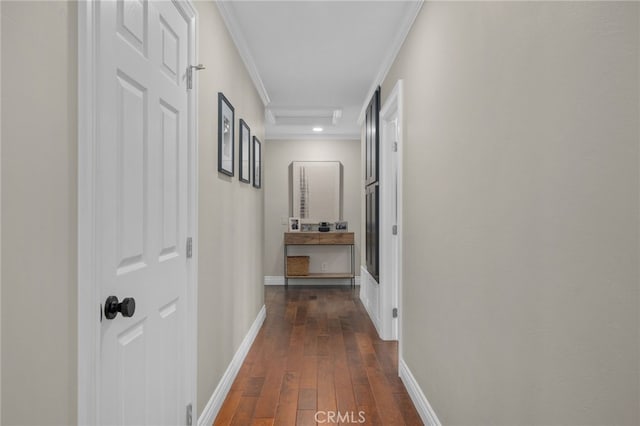 732 Hilary Ln, Redlands, CA 92373 - hallway with dark wood-type flooring, recessed lighting, crown molding, and baseboards