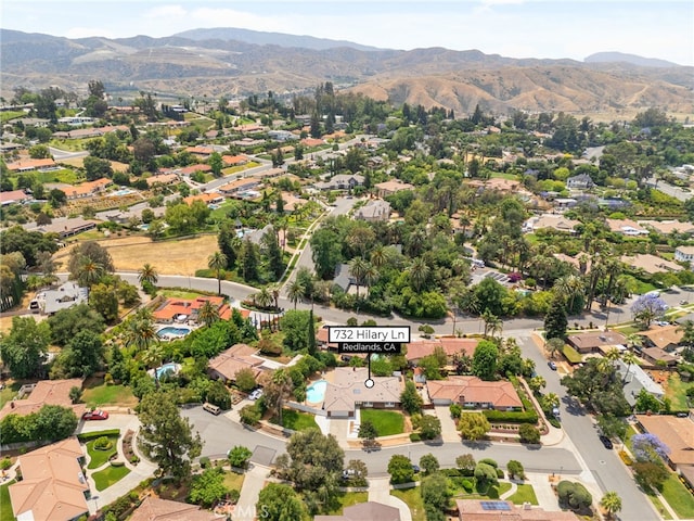 732 Hilary Ln, Redlands, CA 92373 - aerial view of property and surrounding area featuring a mountainous background and nearby suburban area
