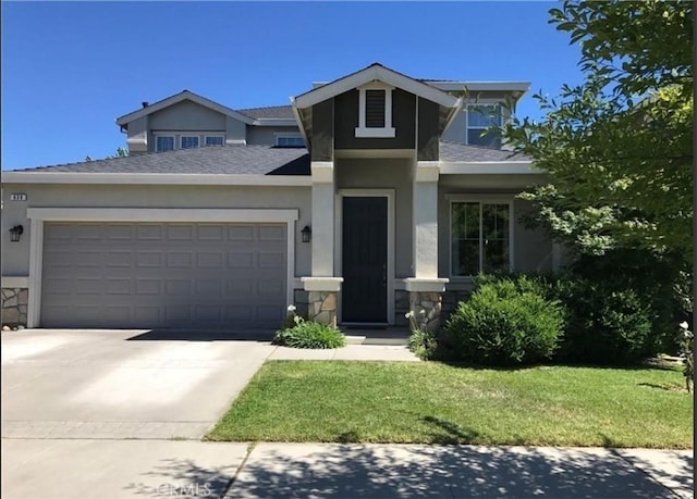 639 Burnt Ranch Way, Chico, CA 95973 - view of front facade with a garage, stucco siding, concrete driveway, a shingled roof, and a front yard