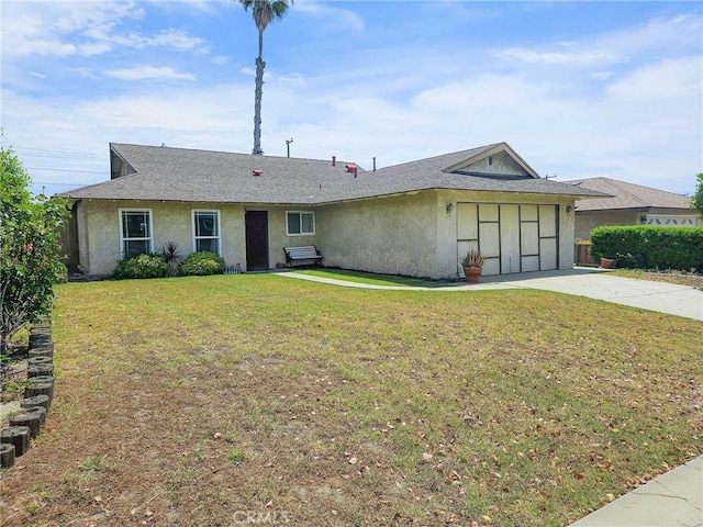 7121 Lion St, Rancho Cucamonga, CA 91701 - single story home with stucco siding, a garage, concrete driveway, a front lawn, and a shingled roof