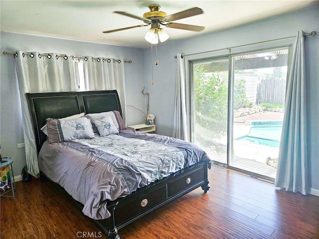 7121 Lion St, Rancho Cucamonga, CA 91701 - bedroom with access to outside, wood finished floors, and ceiling fan