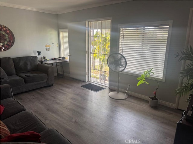 13538 Lukay St, Whittier, CA 90605 - living room with wood finished floors, ornamental molding, and plenty of natural light