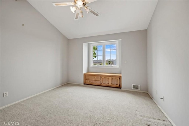233 Elaine Way, Pismo Beach, CA 93449 - empty room with light carpet, vaulted ceiling, ceiling fan, and baseboards