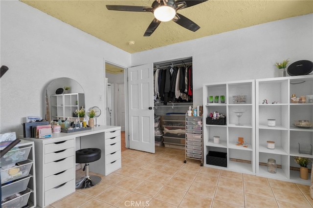 510 Archibald Ct, Colton, CA 92324 - office area with ceiling fan and light tile patterned floors