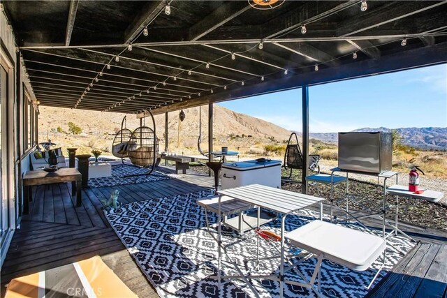 49490 Big Morongo Canyon Rd, Morongo Valley, CA 92256 - wooden terrace featuring a mountain view