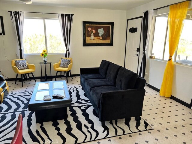 49490 Big Morongo Canyon Rd, Morongo Valley, CA 92256 - living room featuring baseboards and light floors