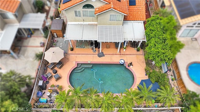 7223 Yarnell Rd, Highland, CA 92346 - view from above of property featuring a pool area