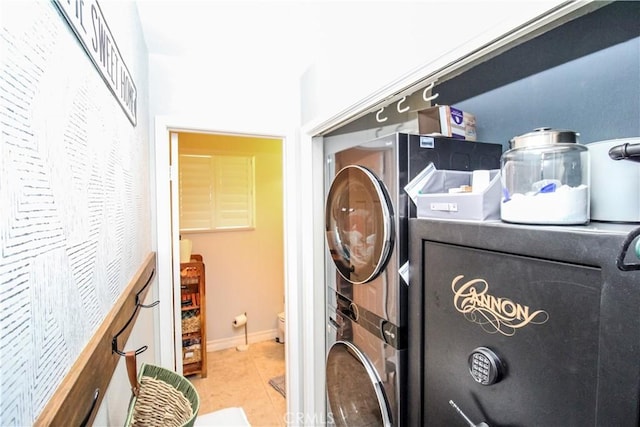 7223 Yarnell Rd, Highland, CA 92346 - washroom featuring stacked washer / drying machine and tile patterned floors