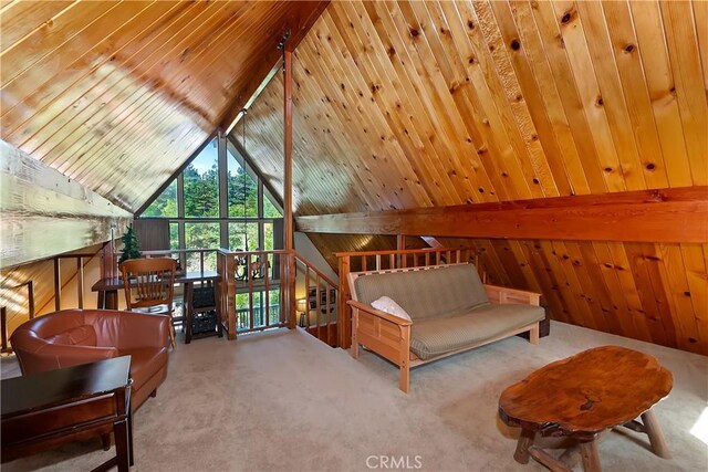 1192 Evergreen Ln, Lake Arrowhead, CA 92352 - sitting room featuring carpet floors and wood walls