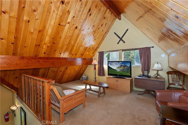 1192 Evergreen Ln, Lake Arrowhead, CA 92352 - sitting room featuring light colored carpet and wooden ceiling