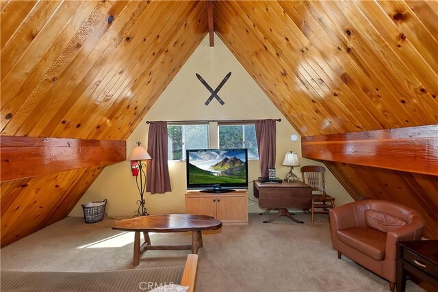 1192 Evergreen Ln, Lake Arrowhead, CA 92352 - living area with light carpet and lofted ceiling
