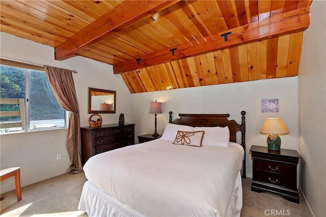 1192 Evergreen Ln, Lake Arrowhead, CA 92352 - bedroom featuring light colored carpet, wooden ceiling, and baseboards