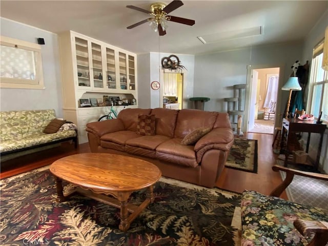 201 Old Creek Rd, Cayucos, CA 93430 - living room with wood finished floors and ceiling fan