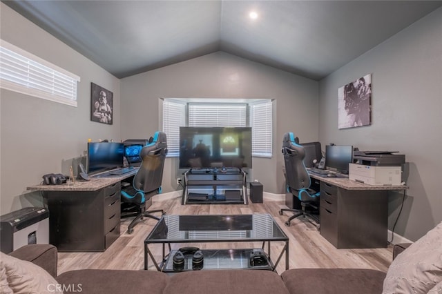 2052 Chenault Pl, Simi Valley, CA 93065 - office space featuring light wood-type flooring, lofted ceiling, and baseboards
