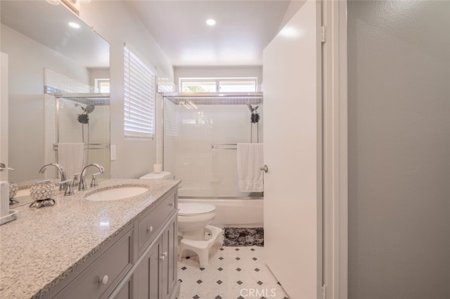2052 Chenault Pl, Simi Valley, CA 93065 - full bathroom featuring toilet, vanity, shower / bath combination with glass door, and tile patterned floors