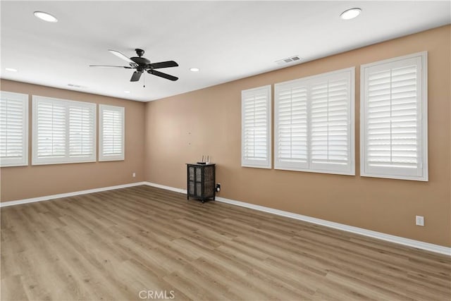 25079 Loring Rd, Wildomar, CA 92595 - spare room with ceiling fan, light wood-style flooring, recessed lighting, and baseboards