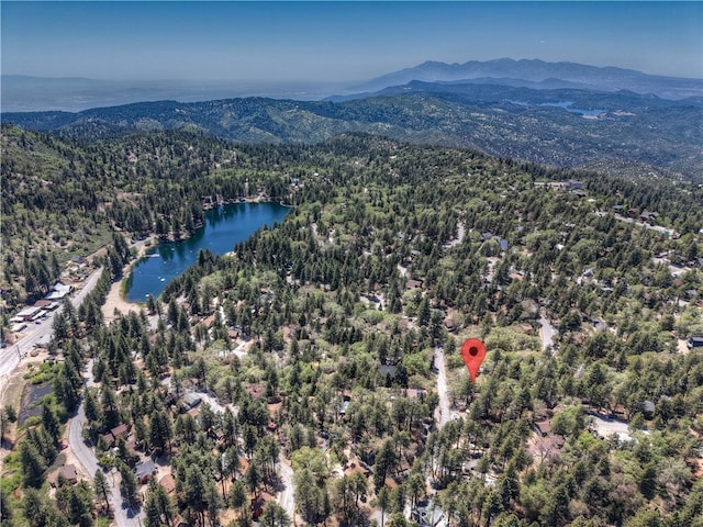 33294 Wild Rose Dr, Green Valley Lake, CA 92341 - drone / aerial view of a heavily wooded area and a water and mountain view