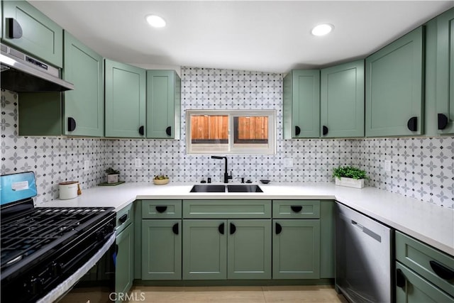 2218 S Meridian Ave, Alhambra, CA 91803 - kitchen featuring green cabinets, gas range oven, dishwasher, a sink, and recessed lighting
