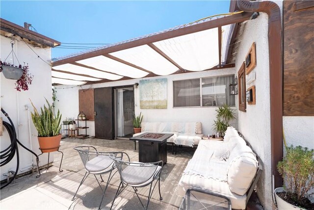 14121 Calais St, Baldwin Park, CA 91706 - view of patio / terrace with an outdoor living space with a fire pit and a pergola