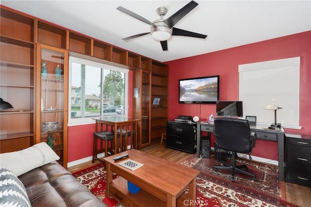 1501 W Baker Ave, Fullerton, CA 92833 - home office with wood finished floors, a ceiling fan, and baseboards
