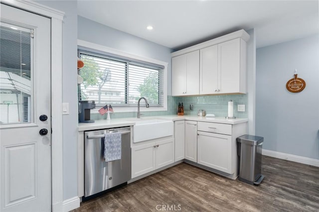 1501 W Baker Ave, Fullerton, CA 92833 - kitchen featuring dishwasher, a sink, dark wood finished floors, backsplash, and recessed lighting